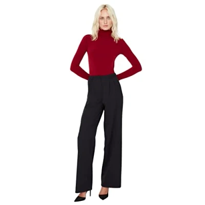 Afbeelding van Trendyol Rode Wijde Geplooide Geweven Stoffen Broek Twoaw22Pl0475