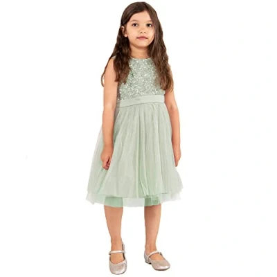 Afbeelding van Maya Deluxe Meisjes Midi Jurk Pailletten Verfraaide Party Tutu Bruidsmeisjes Bruiloft Met Riem Boog, Groene Lelie, 9 10 jaar