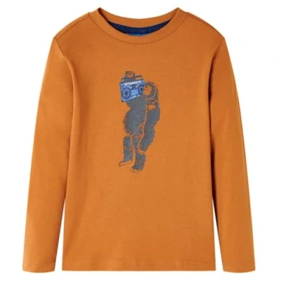 Afbeelding van Kindershirt met lange mouwen gorillaprint 128 donkerokerkleurig