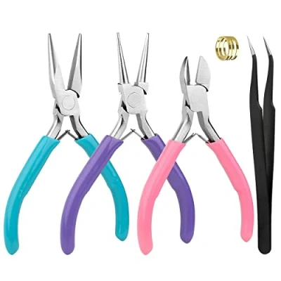 Afbeelding van 5 stuks doe het zelf sieradentangset, knutselbenodigdheden, mini sieradentang, kettingtangen, ronde tangen, punttang, diagonale tangen voor maken van sieraden en handwerk