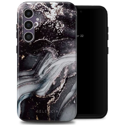 Afbeelding van Samsung Galaxy S23 FE Hoesje Kunststof Selencia Hardcase/Backcover Chic Marble Black Telefoonhoesje