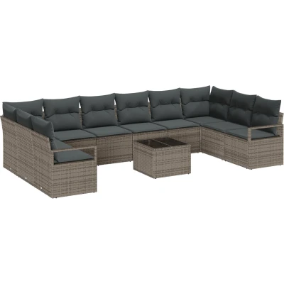Afbeelding van vidaXL 10 delige tuinsofa set met kussens zwart poly rattan