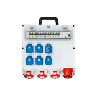 Afbeelding van as Schwabe wandverdeler klaar voor aansluiting bouwstroomverdeler met CEE stekker 400V/32A/22kW uitgang 5x Schuko, 3x (400V/16A/5 polig), 2 x USB (5 V/2,1 A) verdeelkast IP44, 61523