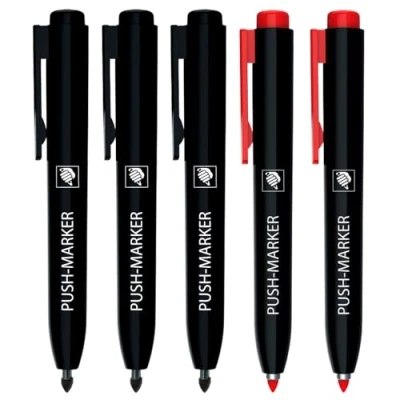 Afbeelding van EXPERT Push markers, 5 delige set, watervaste markeerders met kliktechnologie, sneldrogend en navulbaar, drukknop voor bediening één hand, permanente markeerstift gladde ruwe oppervlakken
