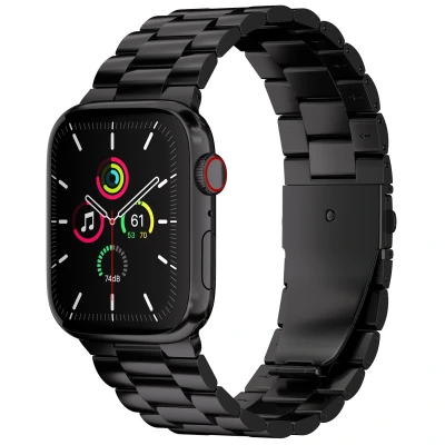 Afbeelding van Apple Watch bandje Staal Zwart Geschikt voor Series 1/2/3/4/5/6/7/8/9/10/SE/Ultra/Ultra 2 (44/45/46/49 mm)