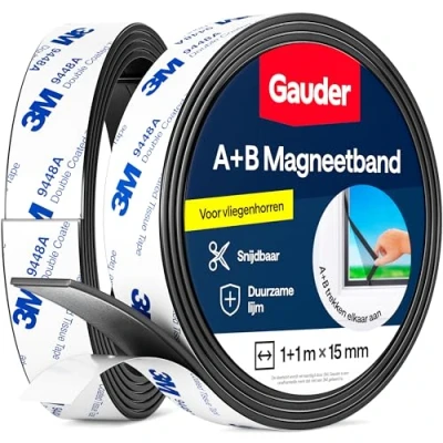 Afbeelding van GAUDER Magneetband Zelfklevend Type A + B I Magneetstrips Magnetische Tape voor Vliegenhorren &amp; Gordijnen (1 m 1 m)