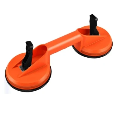 Afbeelding van Zuiglift, glaszuiger met ergonomische handgrepen, vacuümlifter rubberen zuiger voor tegels, glas, meubels, glad oppervlak, laminaat (oranje)