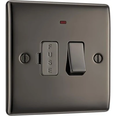Afbeelding van BG elektrisch metaal geborsteld staal schakelaar zekering aansluiting power indicator Vlak, zwart, nikkel. Eén maat zwart nikkel