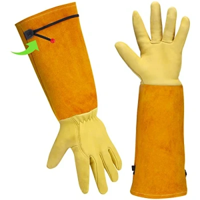 Afbeelding van ThornProof Tuinhandschoenen Dames Rose Snoeien Doorn Proof Werk Tuin Gauntlets Geitenleer Lange Onderarm Bescherming Tuingeschenken voor Vrouwen &amp; Mannen (Groot, Geel)