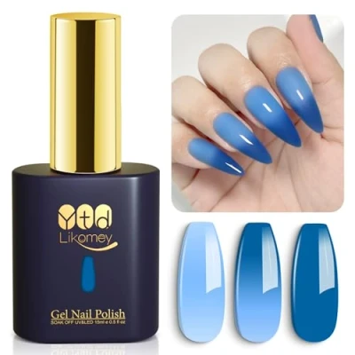 Afbeelding van YTD Likomey UV Gel Nagellak,15ml Lichtblauw Blauw Temperatuur Kleurverandering Kameleon Salon Manicure Polish,WB205