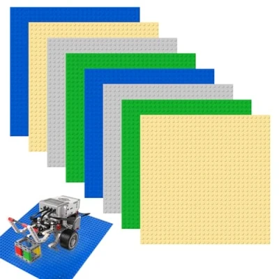 Afbeelding van NVIYAM 8 stuks bouwplaten, Classic bouwplaat 25,5 x cm als grondplaat, plaatset compatibel met alle grote merken, bouwplaatset voor bouwstenen, groen, blauw, grijs, geel
