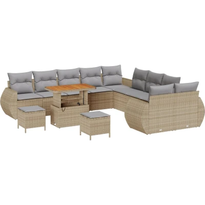 Afbeelding van vidaXL 13 Delige Tuin Sofa Set met Kussens Beige Poly Rattan Acacia