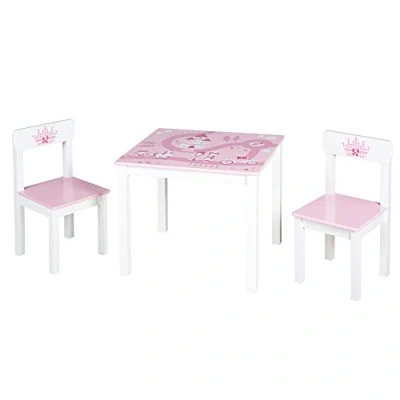 Afbeelding van roba Kinderzitgroep &#039;Krone&#039;, kindermeubelset van 2 kinderstoelen &amp; 1 tafel, zitset met prinsessen/slot/eenhoornprint in roze
