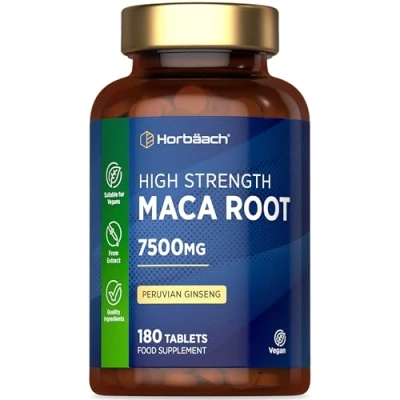 Afbeelding van Maca Root 7500 mg 180 Veganistische Extract Tabletten Hoge Sterkte Supplement voor Mannen en Vrouwen Horbaach