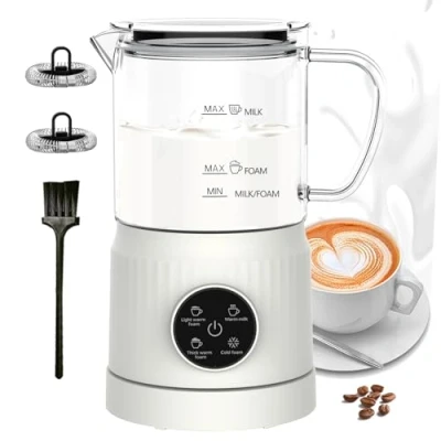 Afbeelding van Casimhu 4 in 1 elektrische melkopschuimer, en melkwarmer, automatische melkopschuimer voor warm koud, visueel glas, schuimmaker koffie, latte, cappuccino, wit