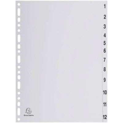 Afbeelding van Exacompta tabbladen numeriek voor ft A4, uit PP, grijs, 12 tabs