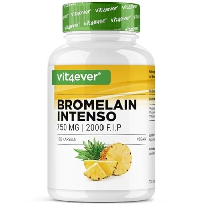 Afbeelding van Bromelaïne Intenso 750 mg (1800 F.I.P) 120 maagsapresistente capsules (DRcaps ) Natuurlijk spijsverteringsenzym uit ananas extract laboratoriu