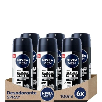 Afbeelding van NIVEA Deodorant (Black &amp; White Men) 6 x 100 ml (in totaal 600 ml)