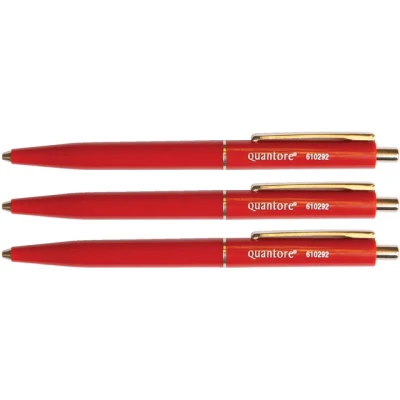 Afbeelding van Balpen quantore drukknop en metalen clip rood