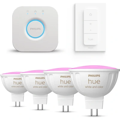 Afbeelding van Philips Hue Starterspakket White and Color Ambiance GU5.3 2 Lampen, Dimmer Switch en Bridge Eenvoudige Installatie Werkt met Alexa Google Home