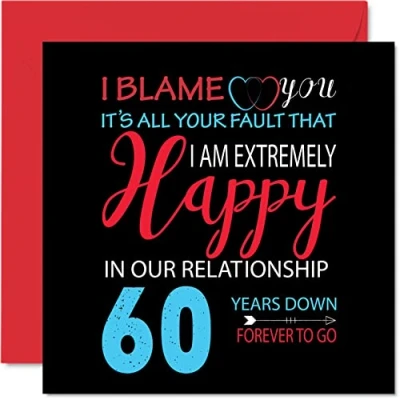 Afbeelding van Grappige diamanten verjaardagskaart voor echtgenoot vrouw Your Fault I&#039;m Extremely Happy 60th Wedding Anniversary Card Partner, 145 mm x wenskaarten zestigste jubilea
