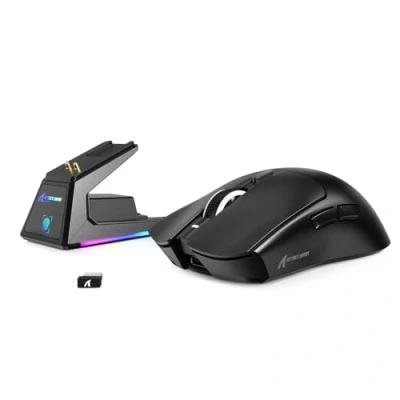 Afbeelding van MAMBASNAKE x ATTACK SHARK X1 Lichtgewicht Gaming Muis met Oplaadstation, 49g SUPERLIGHT, PAW3395 PRO Sensor 40K DPI, 1000Hz Polling Rate, BT/2.4G Draadloze/Bekabelde Kantoormuizen, PC/Mac Zwart