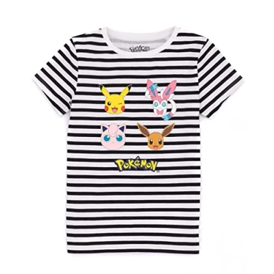 Afbeelding van Pokemon T shirt Meisjes Gestreepte Pikachu Eevee Sylveon Karakter Top 11 12 jaar