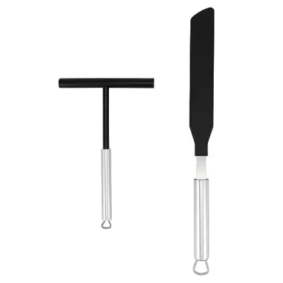 Afbeelding van QWORK® 2 Stuks Crêpes Verdeler En Spatel Set Van Roestvrij Staal Kunststof Perfect Voor Het Verdelen, Kerend Vouwen Andere Gerechten