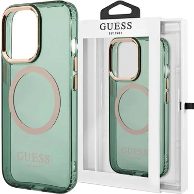 Afbeelding van Guess GUHMP13LHTCMA iPhone 13 Pro / 6.1 groen/kaki harde case Gold Outline Translucent MagSafe