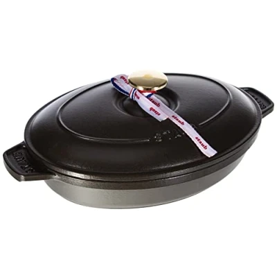 Afbeelding van Staub 40509 582 0 ovenschaal, ovaal 23 x 17 cm, 1 l met matzwart emaille aan de binnenkant van zwart