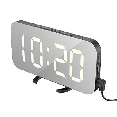 Afbeelding van EXTSUD Digitale wekker, led spiegelwekker, digitaal met 3 helderheidsniveaus, dimbaar, tafelklok, reiswekker groot scherm, 12/24 uurs display, USB aansluiting voor smartphone
