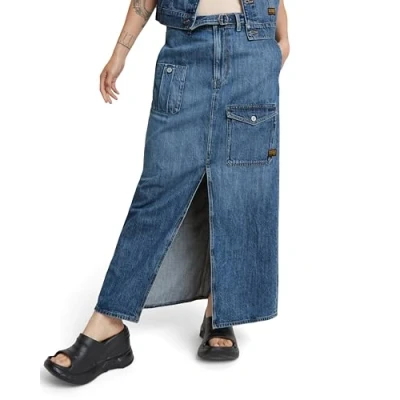 Afbeelding van G Star RAW Lange cargorok met riem, blauw (Faded Cliffside Blue D24886 d536 g326), 26W