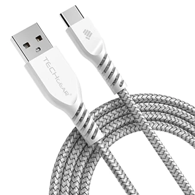 Afbeelding van TECHGEAR USB C Cable 2 meter lang [6,5 voet] STERK Gevlochten Kabel Charger en Synchronisatie, voor Type Devices Apparaten Compatibel met iPad Pro 12.9 2020, 2018 11 [Wit]