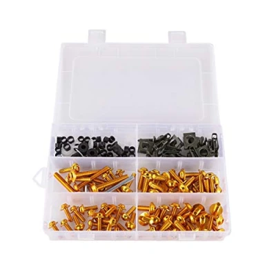 Afbeelding van Alamor 177 stks Motorfiets Kuip Bout Kit Moeren Schroeven Clips compatibel met Hon da/Ya maha/Kawasaki/Su zuki Goud