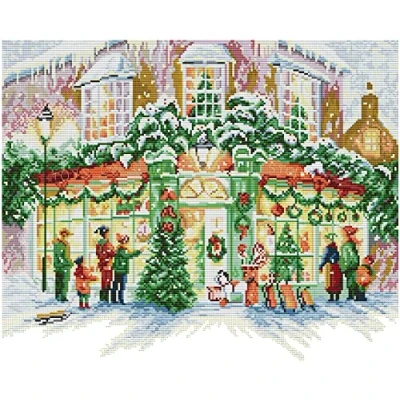 Afbeelding van Awesocrafts Kruissteek Gestempelde Kits Kerst Shop Gemakkelijk Patronen Kruissteken Borduurwerk Handwerk Kit Levert 14CT 2 Strengen