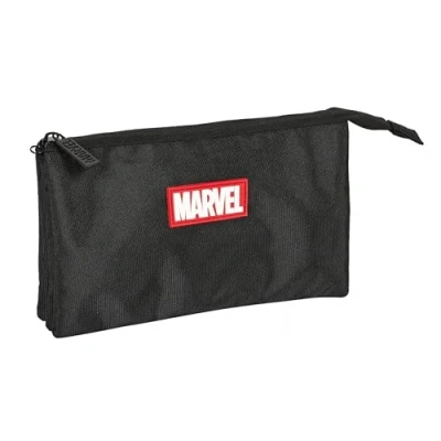 Afbeelding van Pennenetui met 3 vakken Marvel Zwart (22 x 12 cm)