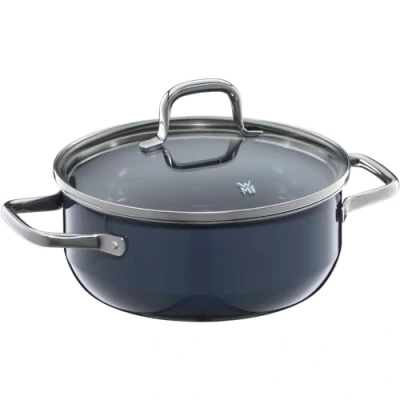 Afbeelding van WMF Fusiontec Essential Kookpan, groot, 20 cm, glazen deksel, braadpan inductie, 2,4 l, high tech keramiek, krasbestendig, ongecoat, donkerblauw, Made in Germany