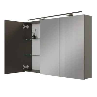 Afbeelding van Planetmöbel ARIA spiegelkast voor badkamer met verlichting, 100 cm breed, hangende badkamerkast spiegel, antraciet, lamp en stopcontact, gastentoilet, x 70 16