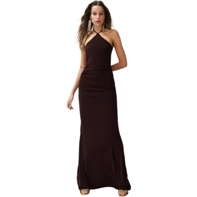 Afbeelding van Trendyol Bruine Getailleerde Gebreide Lange Elegante Avondjurk Tprss24Ae00086