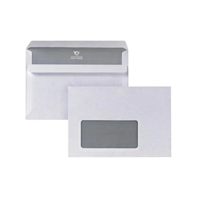 Afbeelding van POSTHORN envelop C6 (1000 stuks), met kijkvenster en zelfklevende dubbele klep, witte enveloppen grijze binnendruk, 114 x 162 mm, 75g/m²