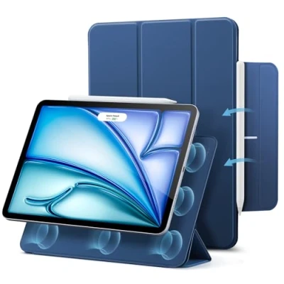 Afbeelding van ESR Hoes voor iPad Air 11 inch M2, 6/5/4 (2024/2022/2020) 10,9 inch, sterke magnetische bevestiging, Trifold standaard, ondersteunt Pencil Pro/USB C, automatisch rusten/wekken, donkerblauw