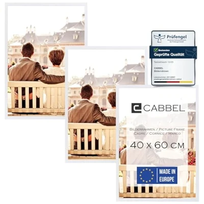 Afbeelding van CABBEL Set van 3 stuks fotolijsten 40x60 cm MDF houten lijst in wit met onbreekbaar plexiglas/modern om op te hangen, ideaal voor foto&#039;s, collage