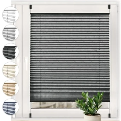 Afbeelding van Sonello Plisségordijn Crush Klemmfix zonder boren 40cm x 140cm Antraciet rolgordijnen met klembeugel Plissé voor raam/deur geplooide klemmen ondoorzichtig inkijkbescherming zonwering