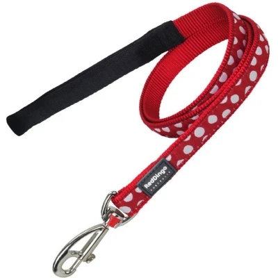 Afbeelding van Red Dingo Designer hondenriem, witte vlekken op rood (20mm x 1,2m) M