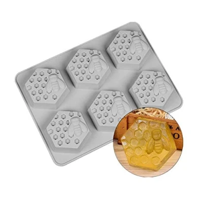 Afbeelding van Voarge 6 gaats bijen en honingraatpatroon, zeep siliconen vormen, voor zeep, handgemaakt, chocolade, pudding, fondant, mousse, taartdecoratie, doe het zelf taartvormen, zoete snoepchocolade