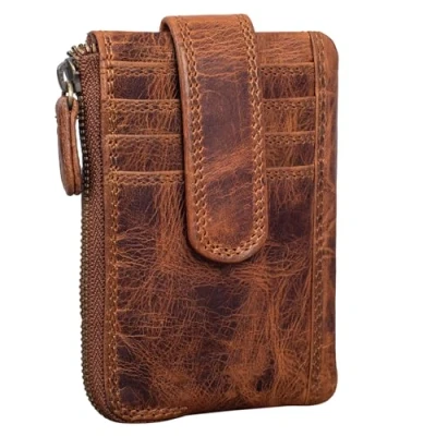 Afbeelding van STILORD &#039;Archer&#039; lederen sleuteletui Mini Card Wallet kleine portemonnee RFID Organiser sleutelhanger met geschenkverpakking, Kleur:kara cognac