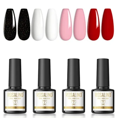 Afbeelding van ROSALIND Gel Nagellak Zwart Wit Roze Rood 4 Kleuren Shellac Set 8ml Soak Off UV/LED Gellak Nail Polish Voor Gelnageldesigns/Nagelsalon