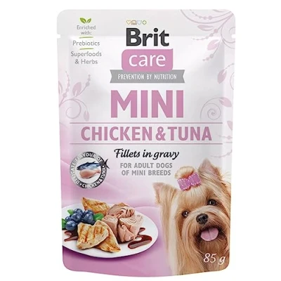 Afbeelding van Brit Care Pouch Mini Chicken&amp;Tuna fillets in gravy 85 gram