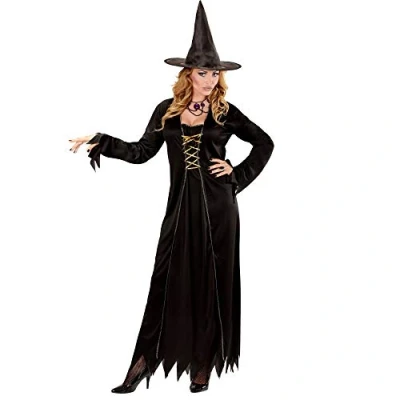 Afbeelding van Widmann Kostuumheks, jurk en hoed, zwart, magiës, themafeest, carnaval, Halloween