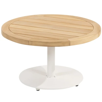 Afbeelding van 4 Seasons Outdoor Volta teak salontafel centrale poot wit 60 cm. Ø (H 35)